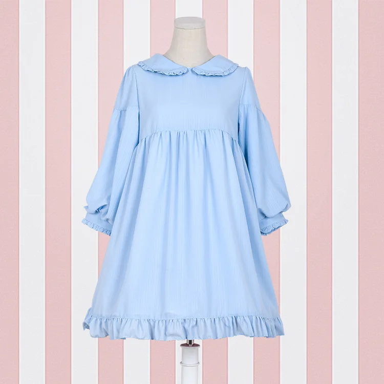 light blue dress Осень с длинным рукавом девушки сарафан Лолита платье воланами платье в японском стиле Для женщин служанка Винтаж платье-баллон с фартуком - Цвет: light blue dress