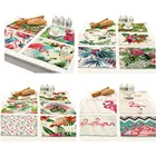 Живопись Тропическое растение цветок Птица Фламинго хлопчатобумажные льняные салфетки подставка кухонные аксессуары украшение стол