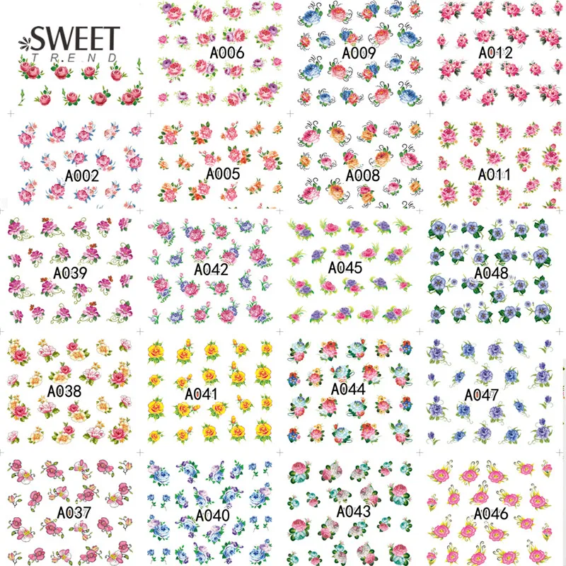 48 шт. очаровательные наклейки для дизайна ногтей с цветами Водные Наклейки