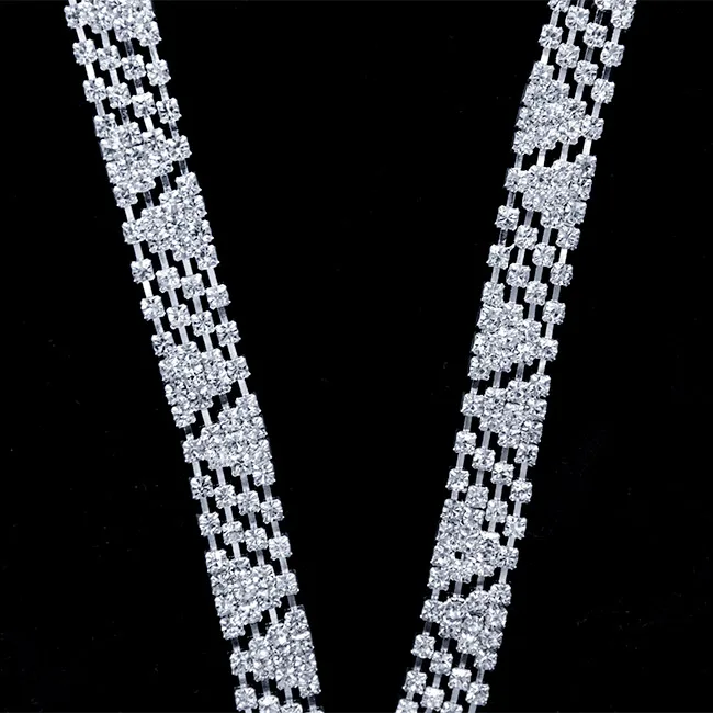 

5Yards Silver Crystal Applique Rhinestone Bridal Trim Fashion Chain Fringe Embellishment New