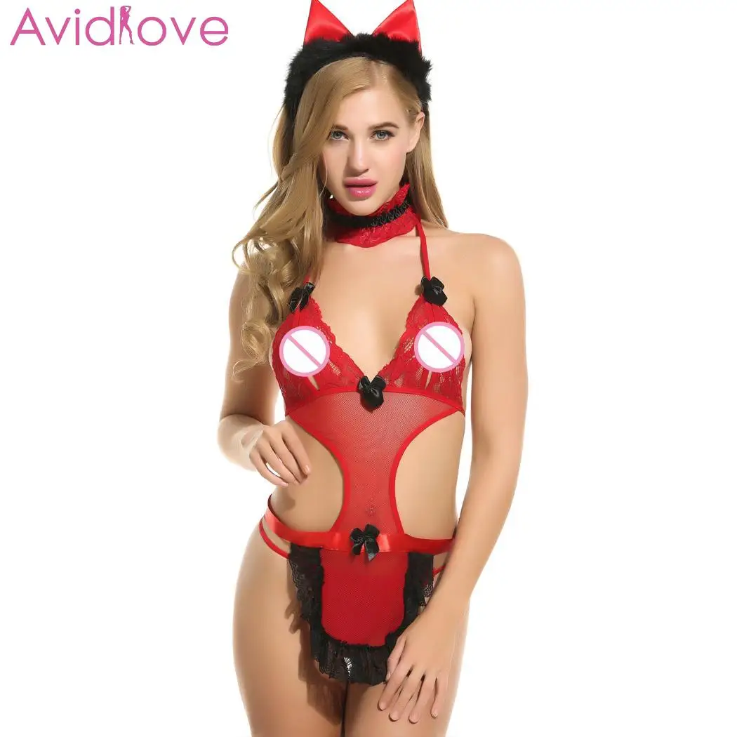 Женское нижнее белье Avidlove эротическое боди с лямкой на шее | Тематическая одежда