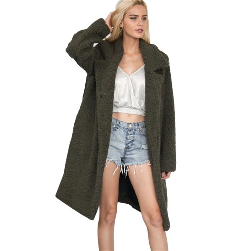 Women Oversized Faux Fur Coat Wool Knitted Warm Cashmere Ladies Long Sleeve Rabbit Jacket Fluffy Overcoat | Женская одежда