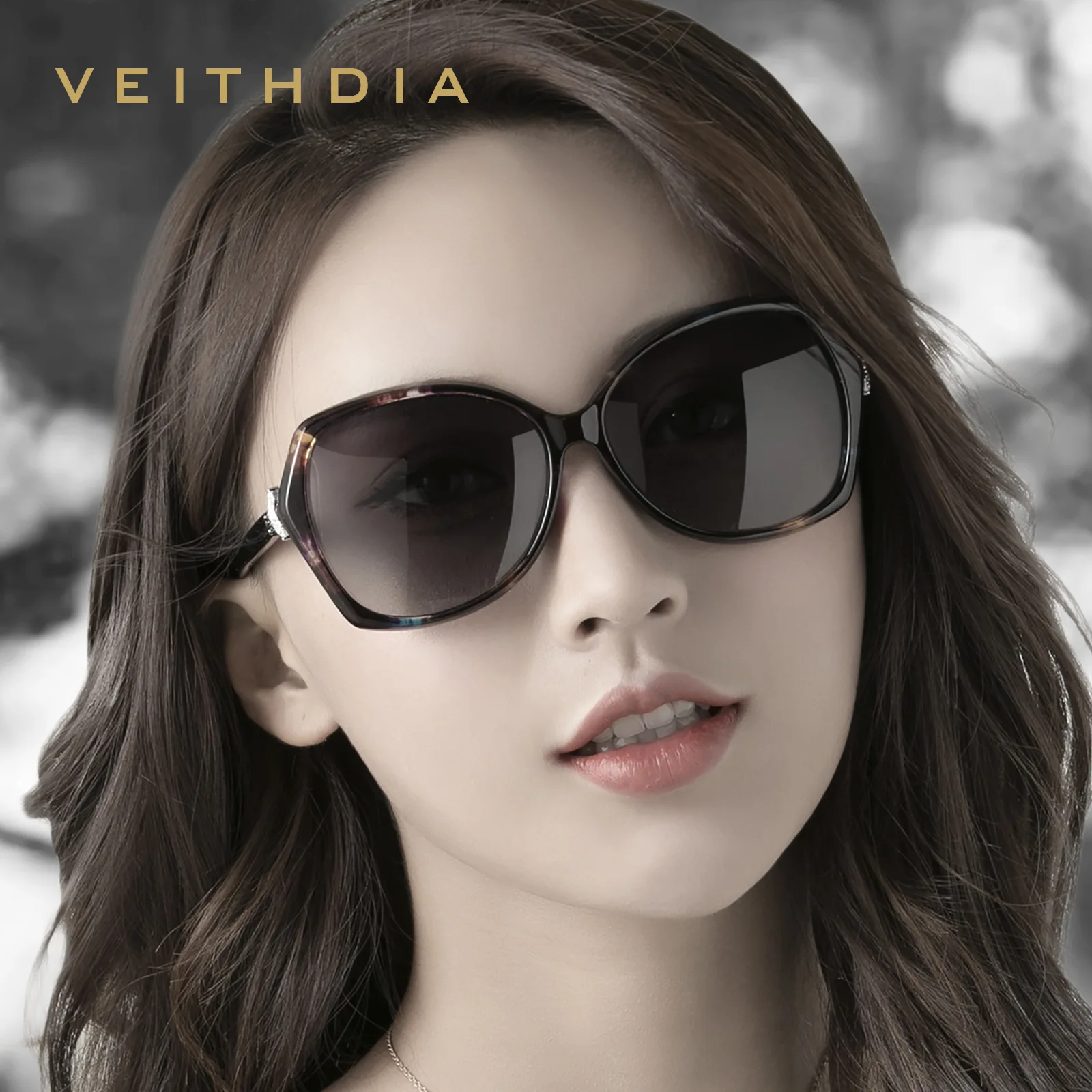 Женские большие солнцезащитные очки VEITHDIA элегантные с лисьим бриллиантом UV400