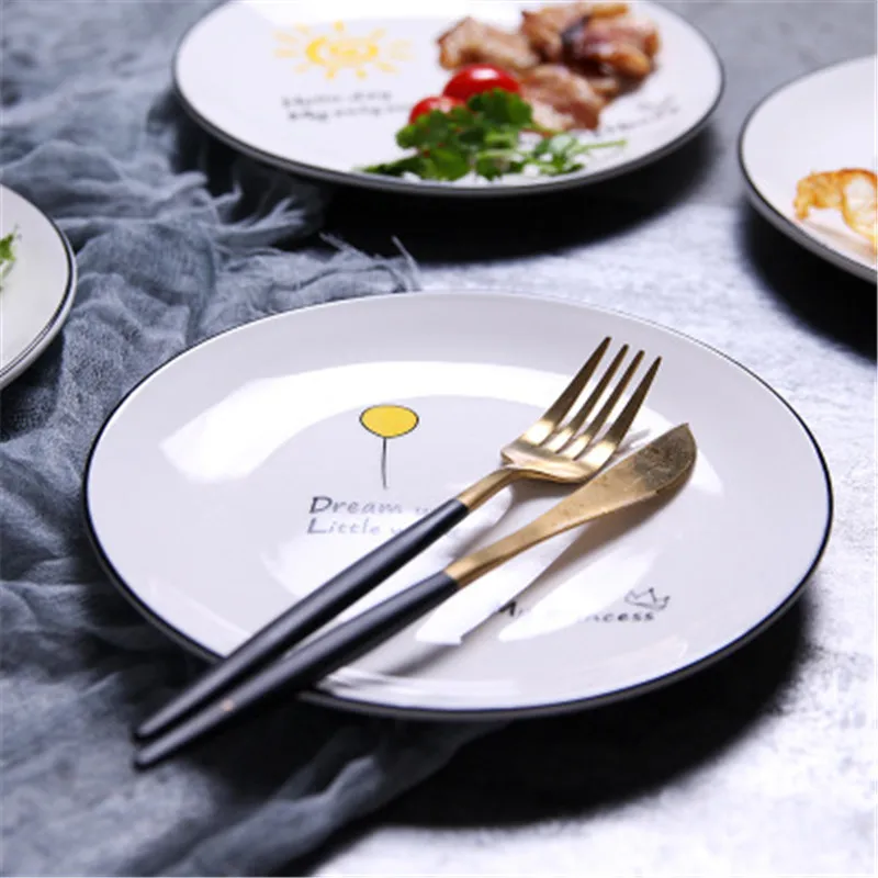 8 дюймовая круглая мультяшная керамическая обеденная тарелка фарфоровый стейк