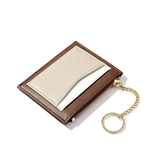 beige PURDORED, 1 шт., женские Мини-держатели для карт, бизнес-Чехол из искусственной кожи на молнии, тонкий органайзер для банковских карт, кошелек - Цвет: beige