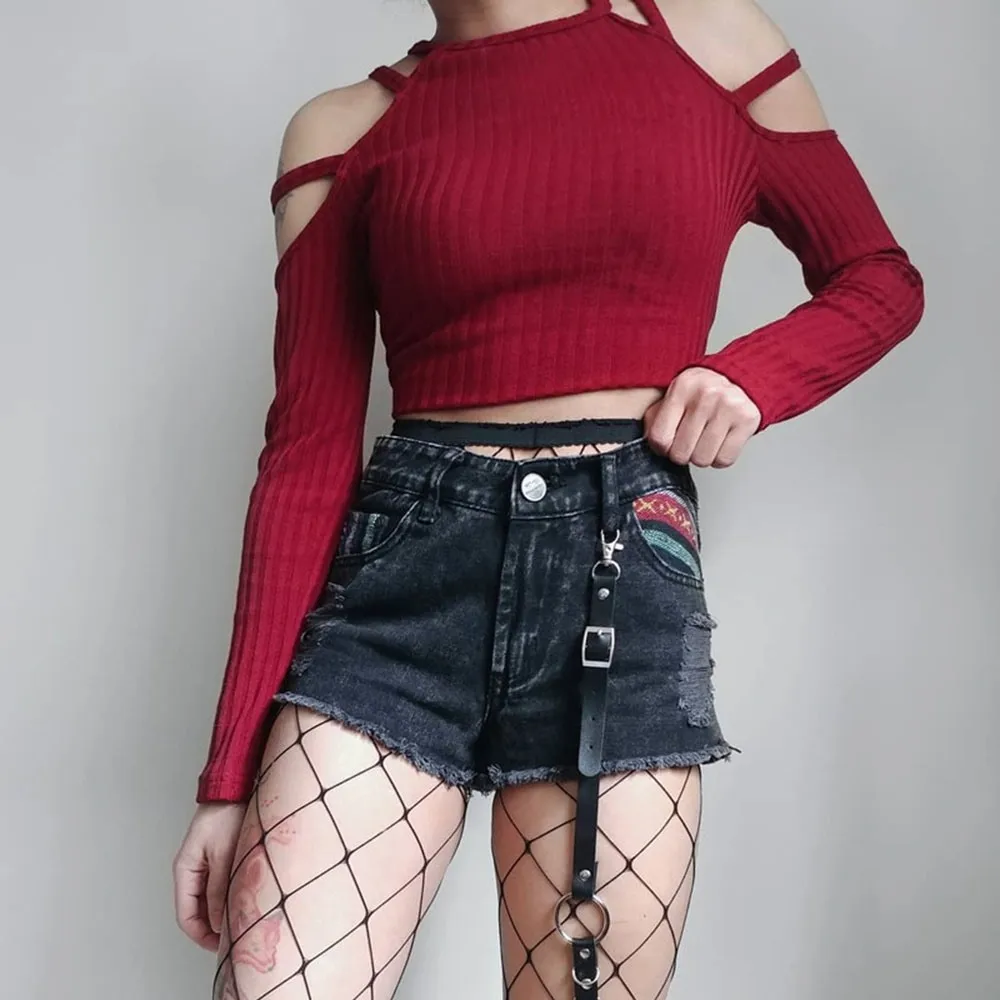 Cropped Knitted Sweaters Women Autumn 2018 Slim Streetwear Stylish Knitwear High Street Club Sexy Top Off Shoulder Red Sweater | Женская