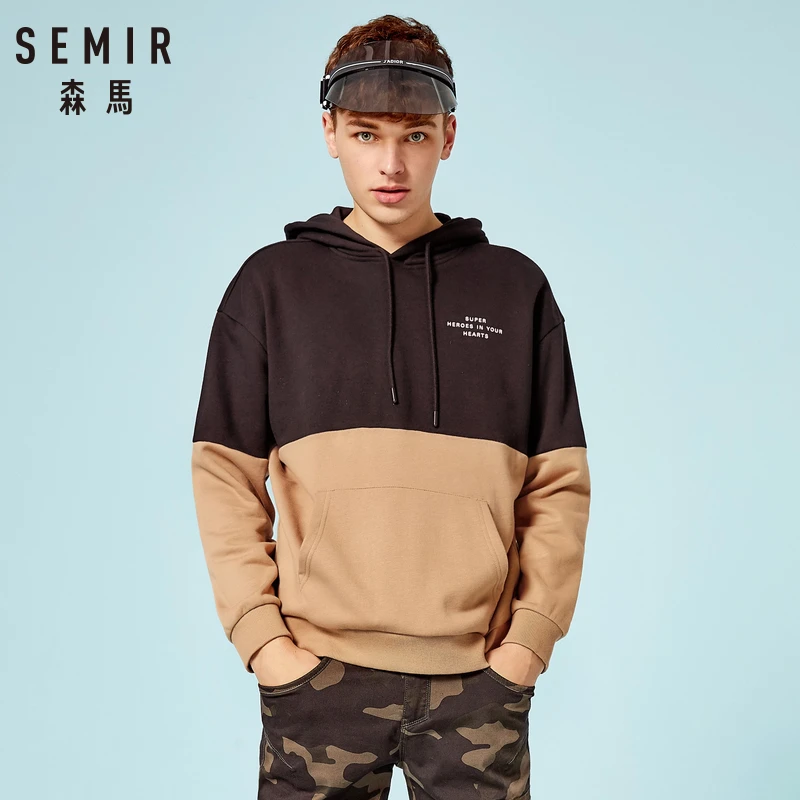 SEMIR Мужская цветная толстовка с капюшоном карманом кенгуру пуловер эластичным на