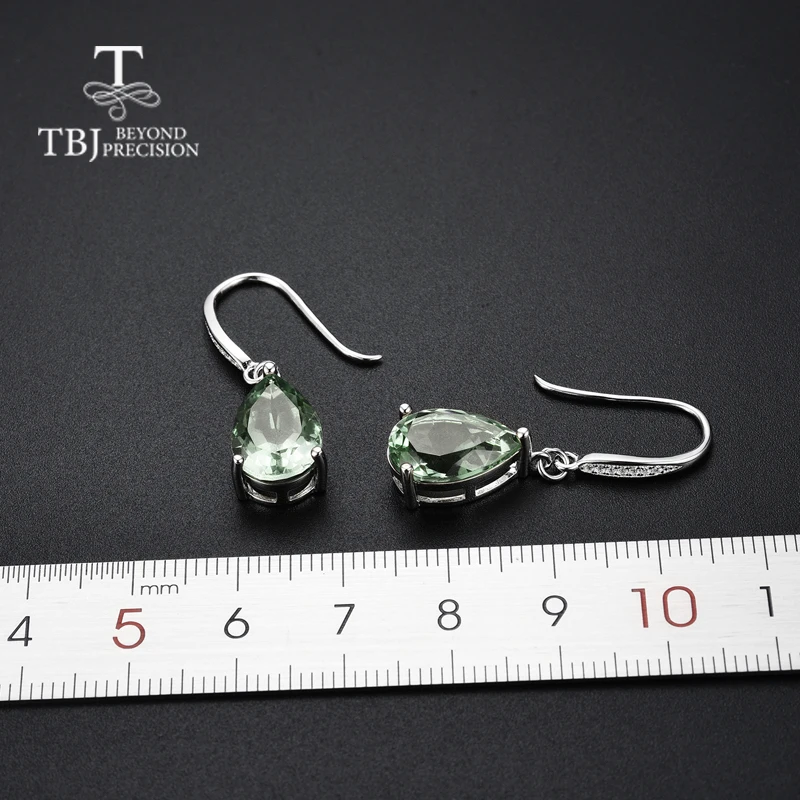 TBJ, горячая распродажа, 6ct, натуральный зеленый аметист, кварц, драгоценный камень, висячие серьги, чистое 925 пробы серебро, хорошее ювелирное изделие для женщин