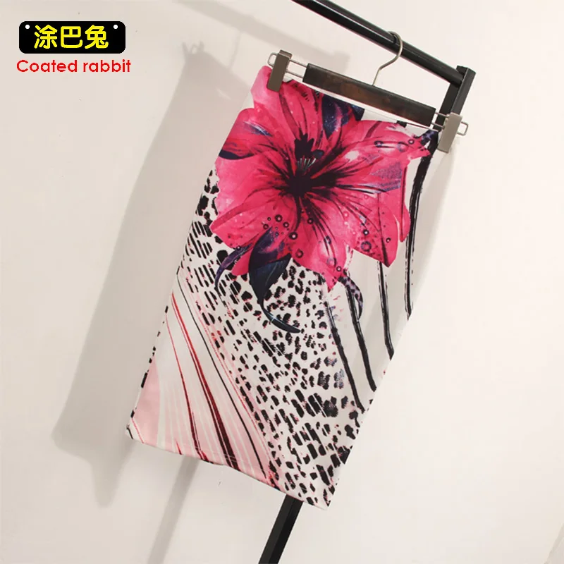 Женская облегающая юбка карандаш с цветочным принтом CR винтажная офисная одежда