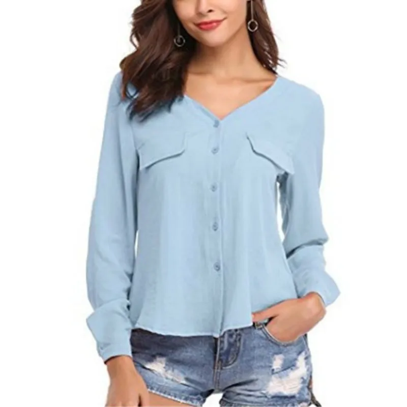Женская однотонная блузка Повседневная рубашка большого размера с длинным