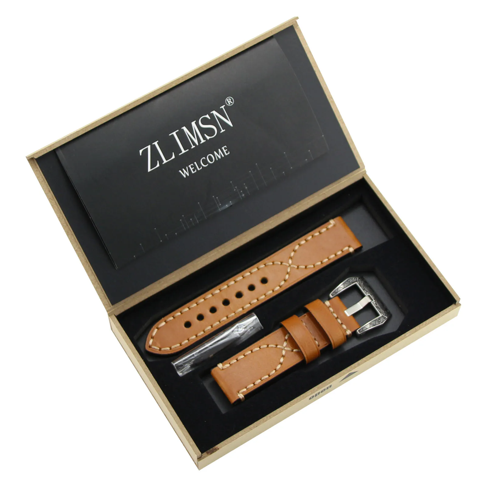 Light Brwon Ремешок для часов из натуральной кожи ZLIMSN подходит для Panerai Wristbelt 20 22 24 мм мужской ремешок для часов из нержавеющей стали с Резной Пряжкой - Цвет ремешка: Light Brwon