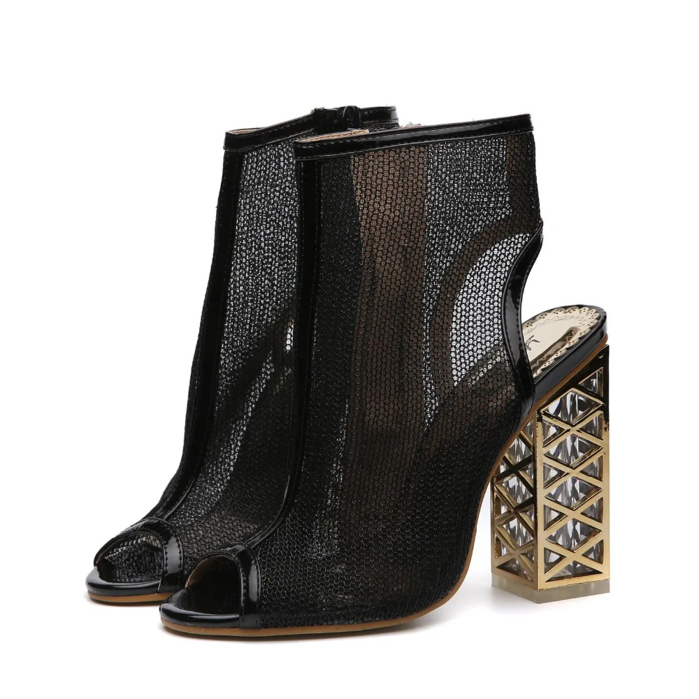 Женская обувь-гладиаторы Сандалии из сетчатого материала толстый каблук с