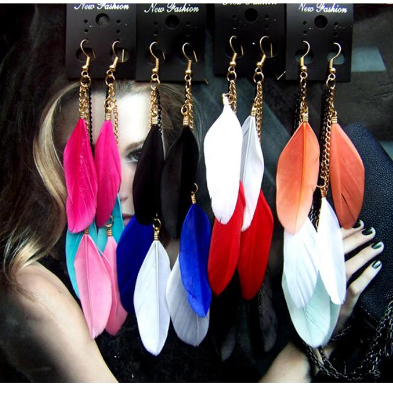 Wholesale12Pairs Красочные кисти Богемия Пляж перо шарм мотаться серьги девушка |