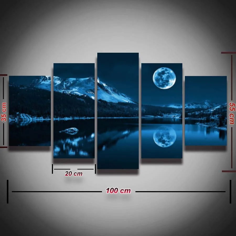 5 панелей печатная модульная Картина на холсте живопись гор озера Луны природный