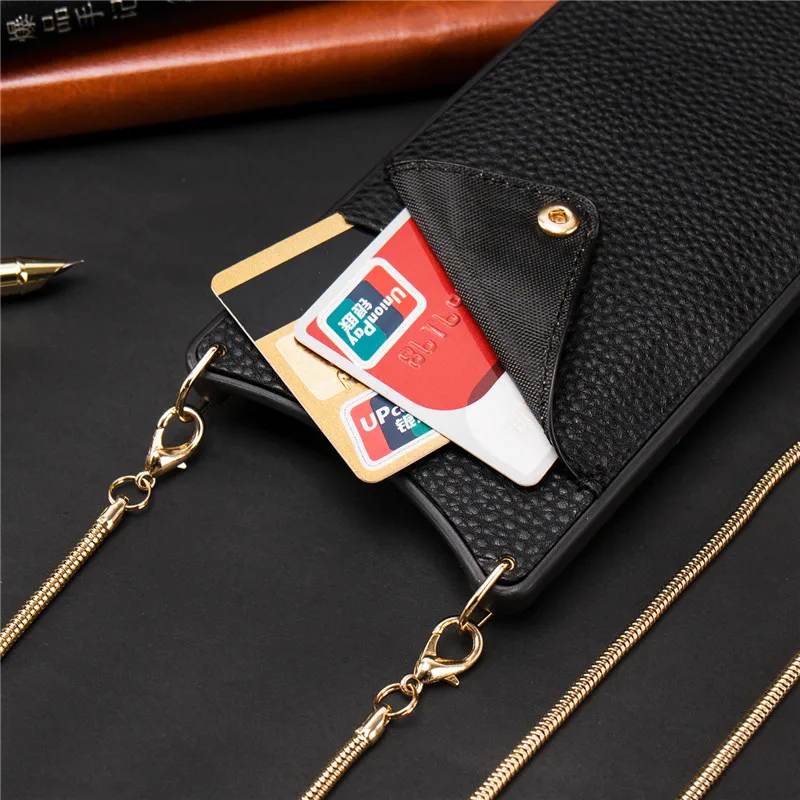 Wallet Bag Credit Cards Leather Phone Cover Crossbody with Pocket Strap Long Chain for iphone 7 XR XS MAX X 6S 6 8 plus case |