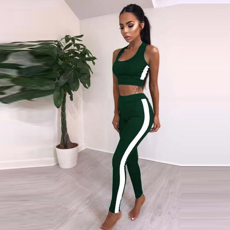 2018 Женская Мода тренировки Фитнес Повседневное костюм из двух предметов без