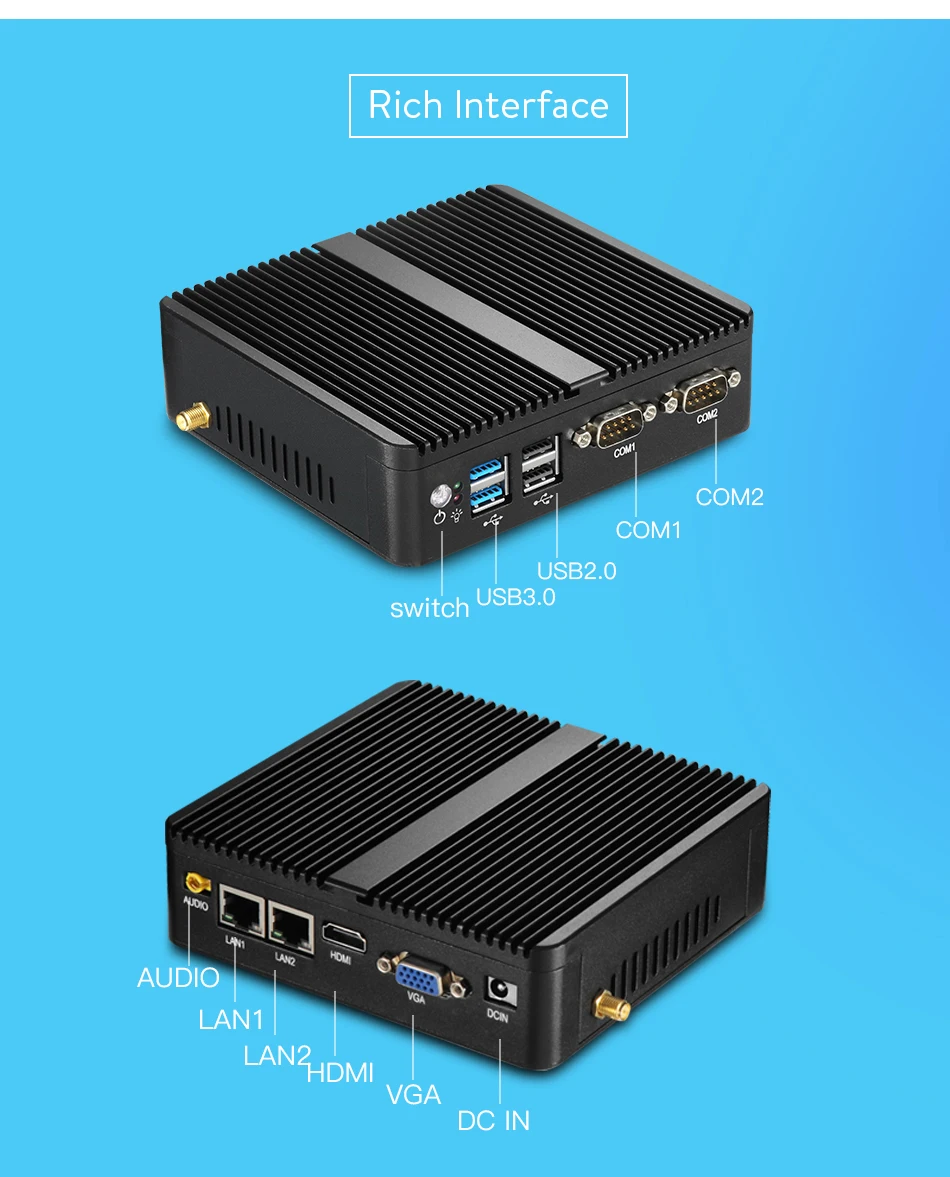 Безвентиляторный мини ПК Intel Core i3-4010U 4010Y 5005U Windows 10 Linux 2* Gigabit LAN 2* RS232 4* USB WiFi Компактный промышленный ПК