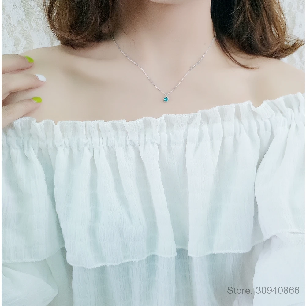 Персонализированные Bijoux 925 пробы Серебряная синяя звезда кристалл колье ожерелья для женщин модные массивные ювелирные изделия колье