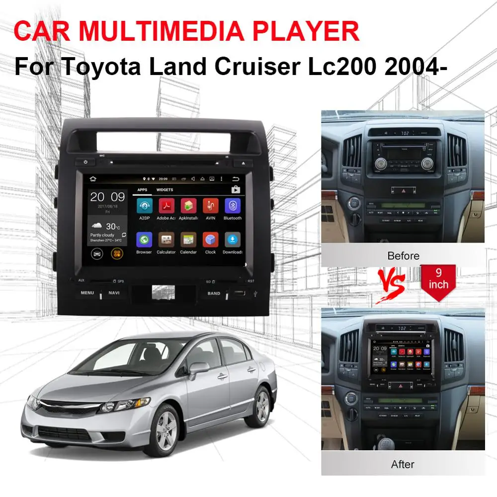 Android 7 1/8 0 Octa Core 4 Гб RAM автомобильный DVD мультимедийный плеер GPS навигация для Toyota Land