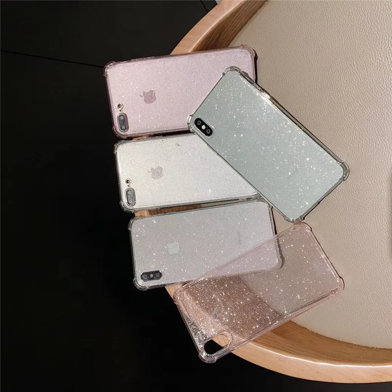 ROHDEA Glitter Phone Case for iphoneXS max Anti-knock Transparent iphone6 6plus 7 8plus XS XR Soft TPU Shiny Back Cover |
