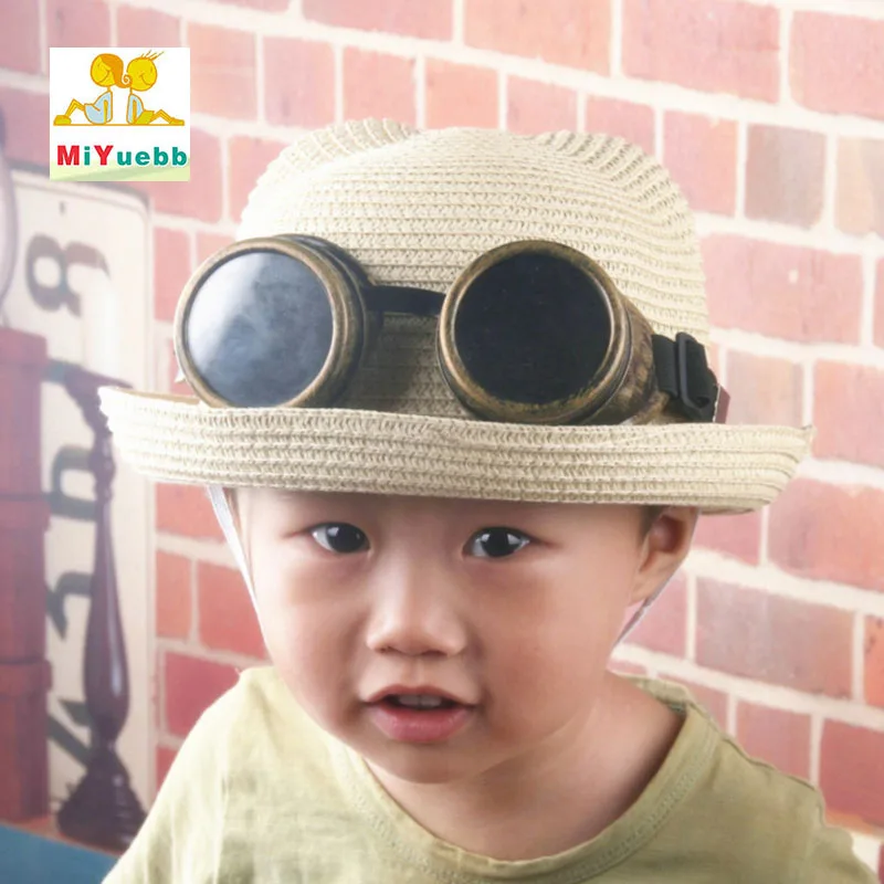 

New 2017 Creative glasses Spring summer adult children babys boys girls crimping ears bear sun Beach straw hat Flanging cap lm45