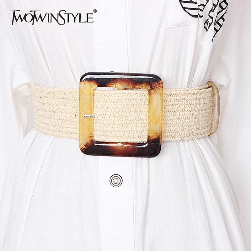 TWOTWINSTYLE Летний Тонкий ремень с высокой талией для женщин широкие ремни в полоску