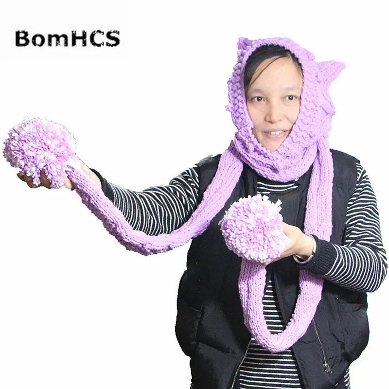 BomHCS милые кроличьи ушки светильник фиолетовый большой хлопковый шарф с шапкой 100%