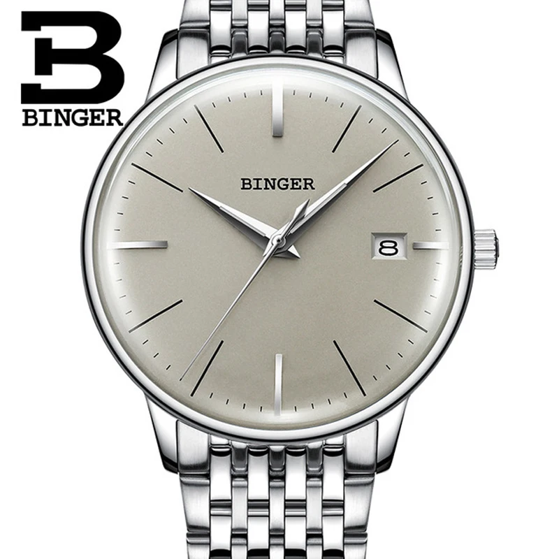 

BINGER Brand Men Watch Stainless steel Automatic Mechanical Watch Male Luxury Simple Cruve Surface Hand watch