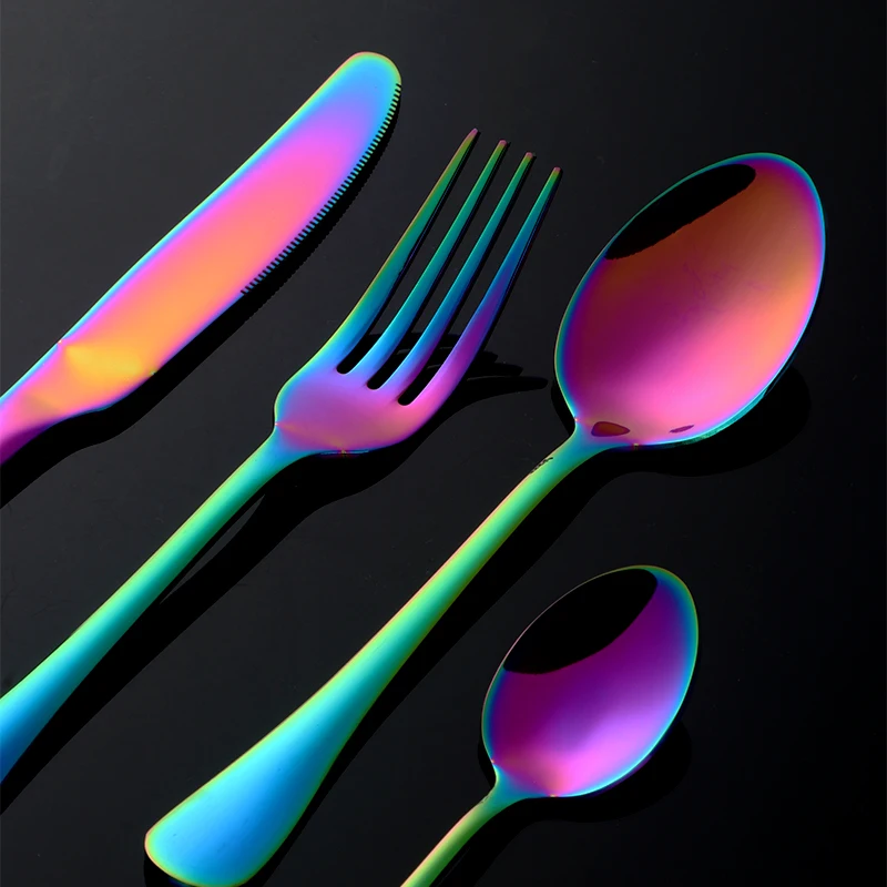 Набор разноцветных столовых приборов из нержавеющей стали 24 шт.|dinnerware set|colored cutlery