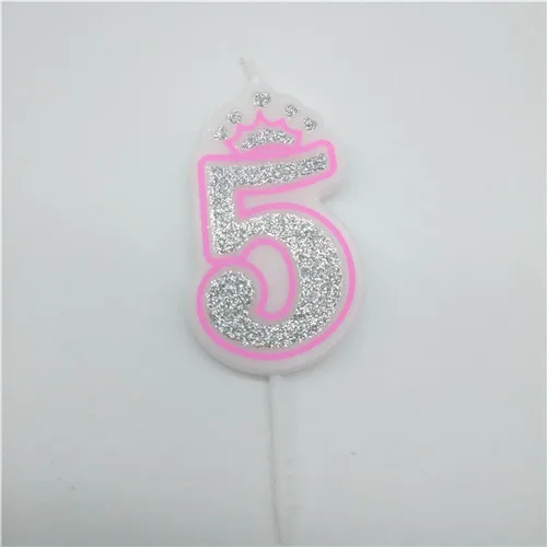 pink 5 1 шт. номер 0-9 свечи сверкающих из щепки, доступный цвет: розовый и синий корона свечи для детей с днем рождения украшения для торта для вечеринки поставки - Цвет: pink 5