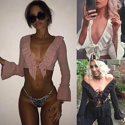 Модные женские летние кружевные оборки бандажные расклешенные с длинным рукавом