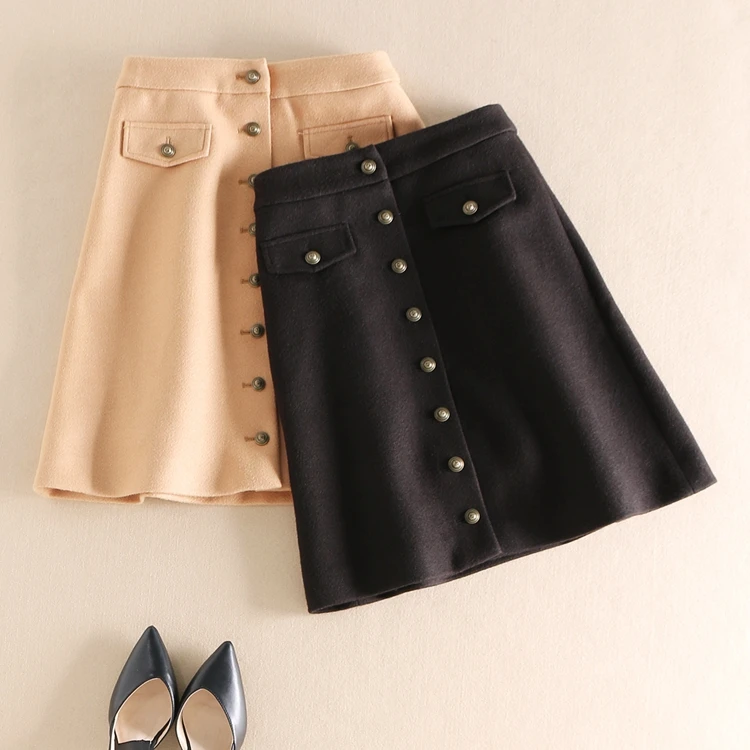 Женские 2019 зимние модные шерстяные пуговицы для юбки А силуэта узкая юбка