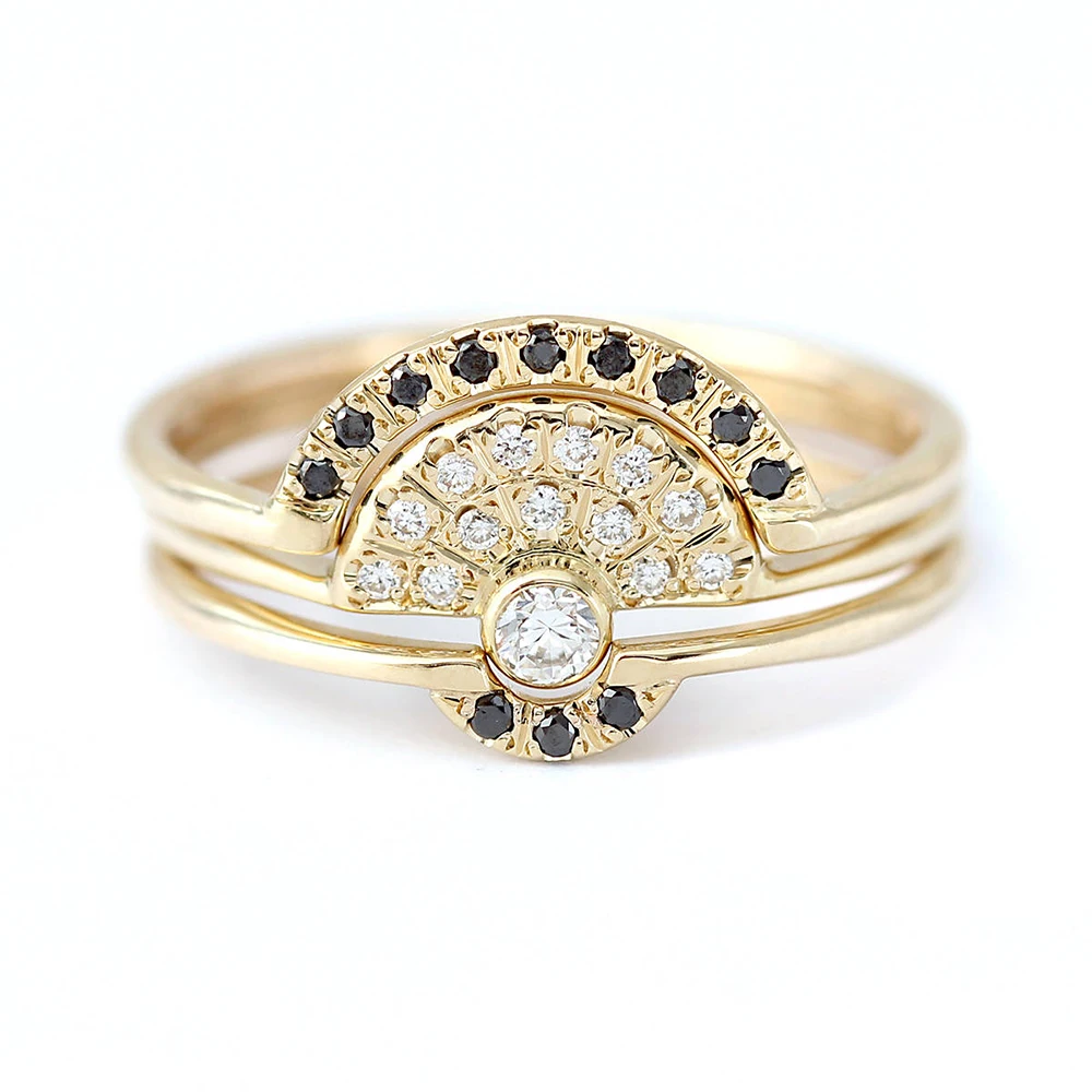 Твердое 14K желтое золото белый и черный Moissanite помолвка всего 0.8ctw лаборатория