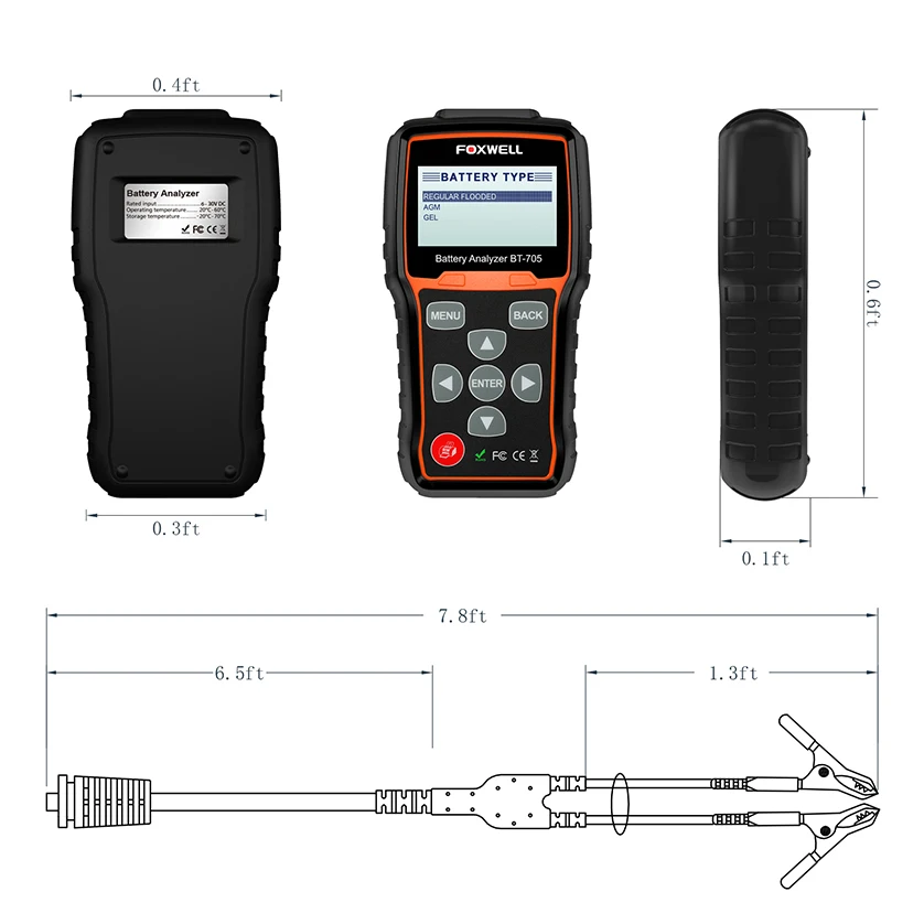FOXWELL BT705 100-2000CCA Батарея анализатор тестер для автомобилей грузовых автомобилей малой грузоподъемности 12 V-24 V автомобиля сгибать и зарядки Системы диагностический инструмент