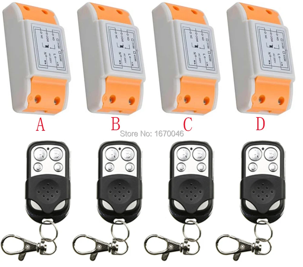 AC 220 В беспроводной переключатель системы дистанционного управления 4 приемника 4 передатчика обучающий код мгновенная Блокировка отрегулированный передатчик 10A