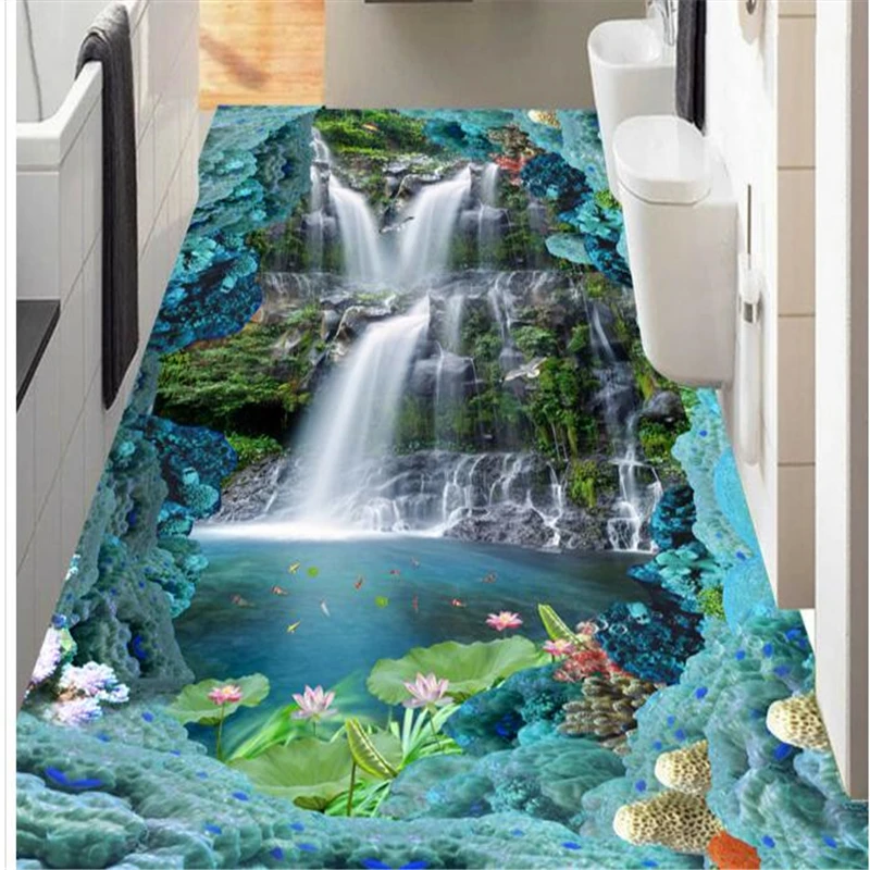 3D напольная дорожка для ванной с изображением океанских водопадов Lotus Sky Birds|3d