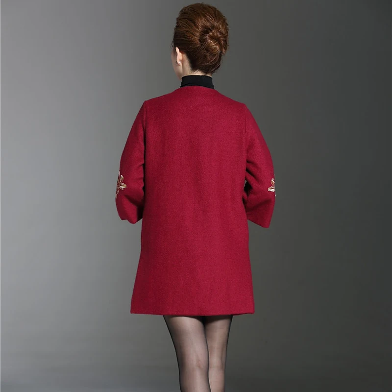 Женское двубортное пальто с цветочной вышивкой Осеннее/зимнее 2019|woolen overcoat|fashion