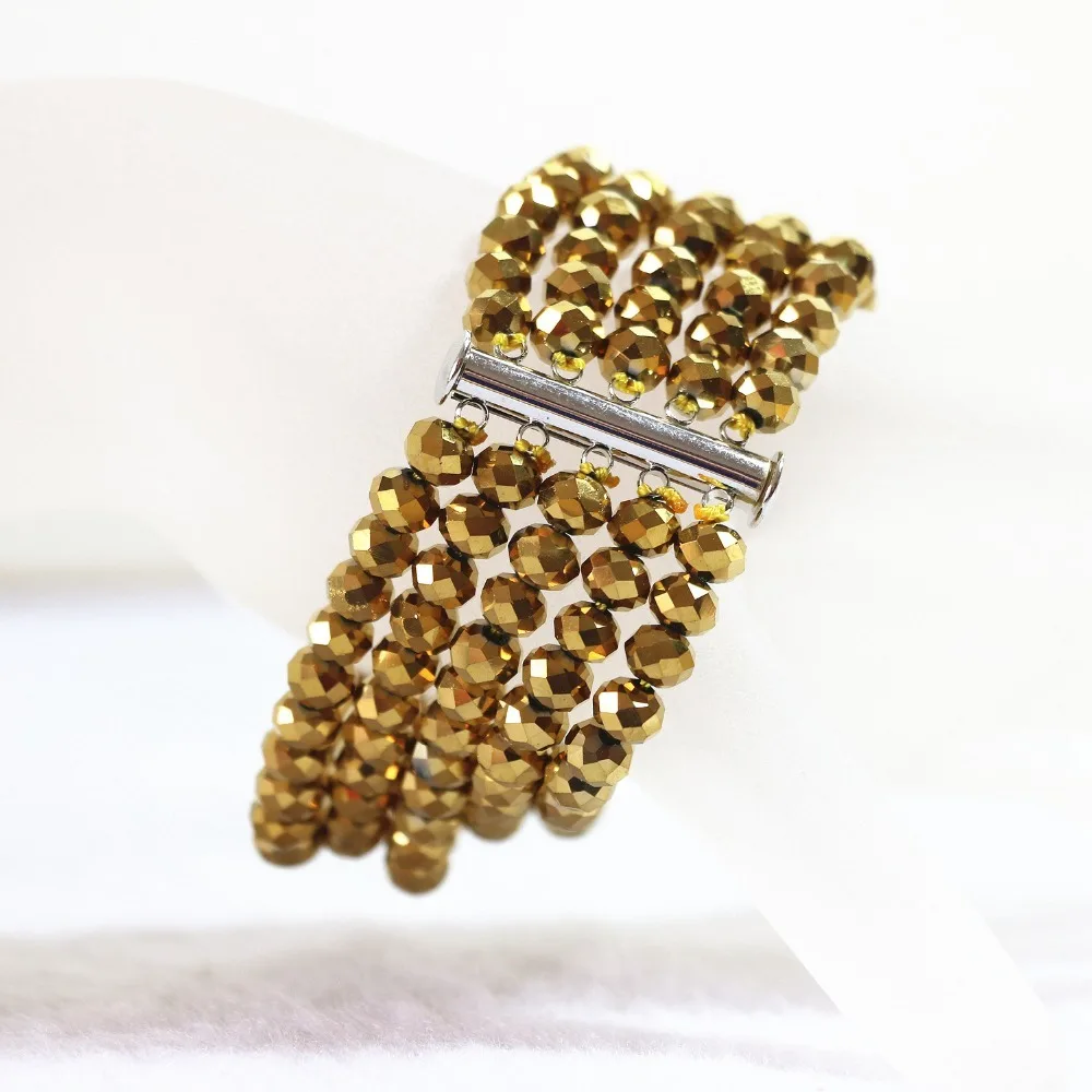 Новая мода золото-цвет стекло 4*6 мм Rondelle Abacus бусины 8 ряд цепи ожерелье 5 браслеты