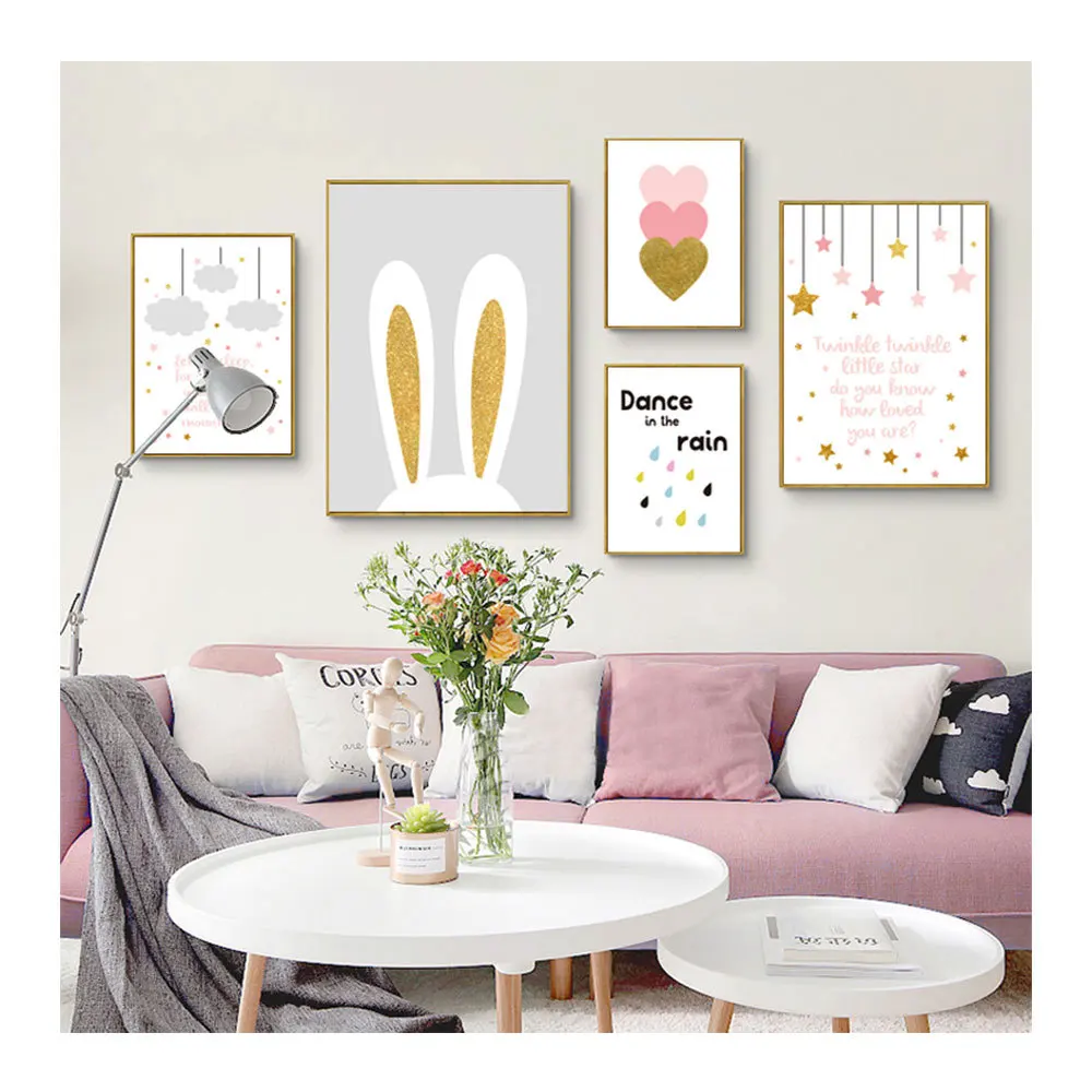Современные A4 мультфильм кролик уши небольшой свежий Wall Art Стиль живопись Nordic детская Спальня украшение для