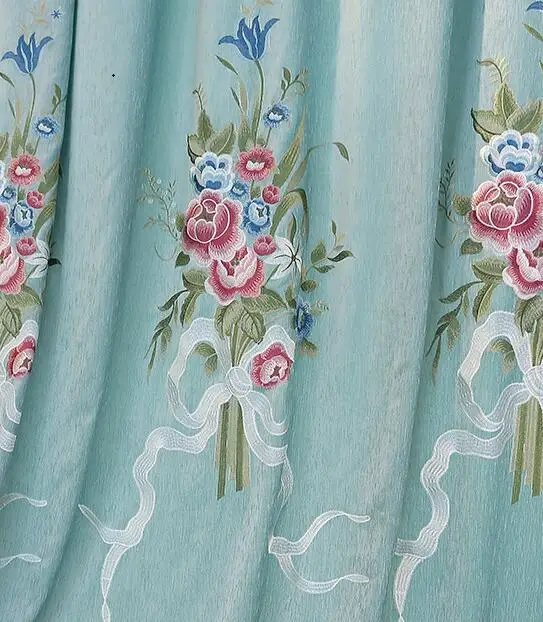 Blue Curtains Новые высококачественные вышитые затемненные шторы с синим пионом на окно для гостиной, спальни, кухни, тюлевые шторы, занавески - Цвет: Blue Curtains