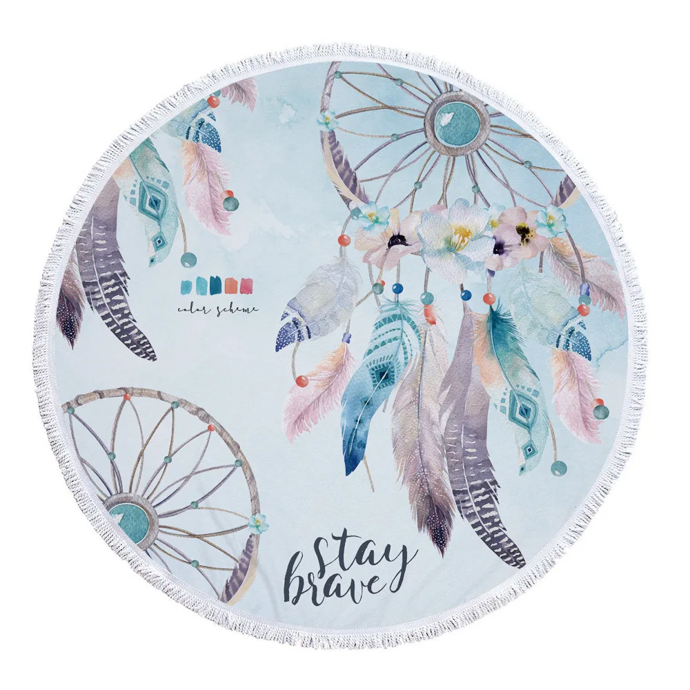 

Fashion Beach Towel Dreamcatcher Round Bath Towel Tassel Microfiber Beach Towel Travel Sofa Picnic yoga mat Summer Bath Towel
