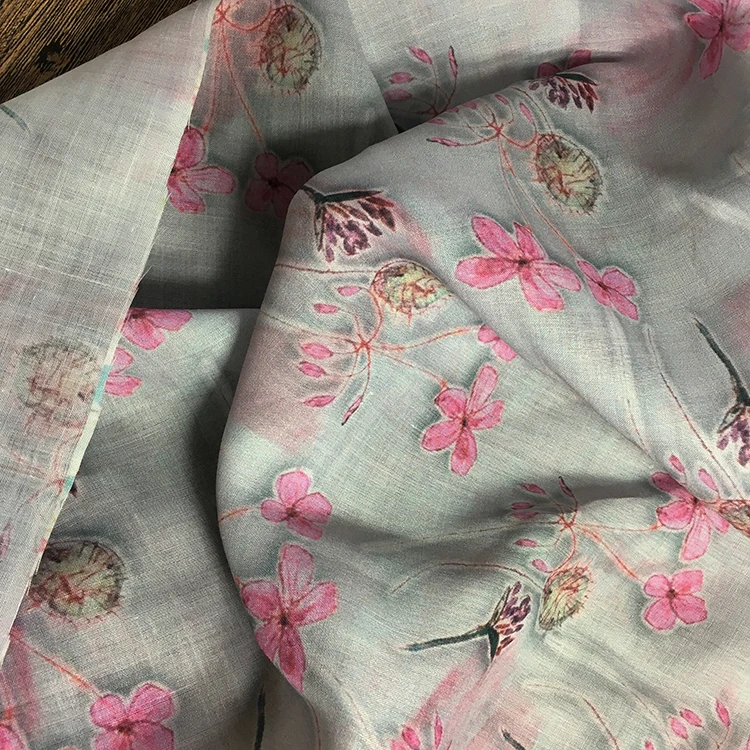 

High Quality Natural Ramie fabric high-grade fabrics dress cheongsam and Chinese dress tissu Beautiful printing material
