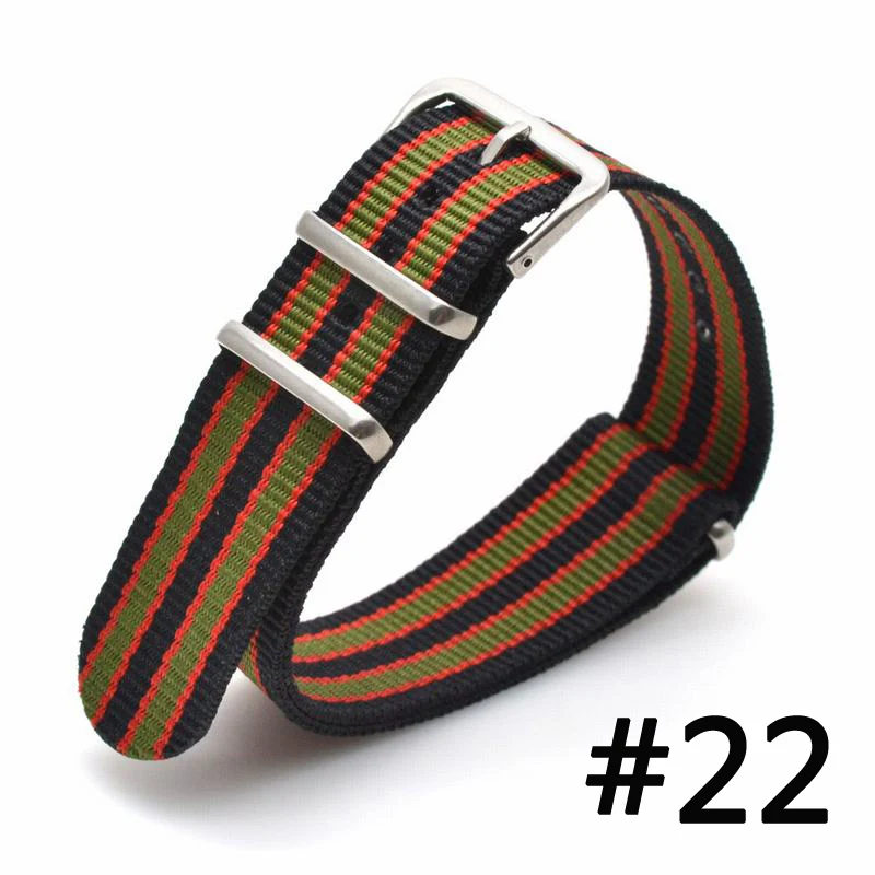 Nylon Strap 10Pcs/set 18/ 20/ 22mm Military Sport Striped Woven Watch Band Substitute Dw Wristband Silver Buckle Belt