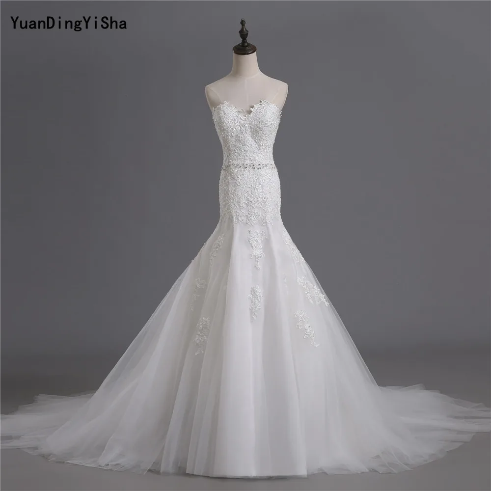 Реальные фотографии Милая Русалка свадебное платье 2017 Кружево аппликации Vestido де