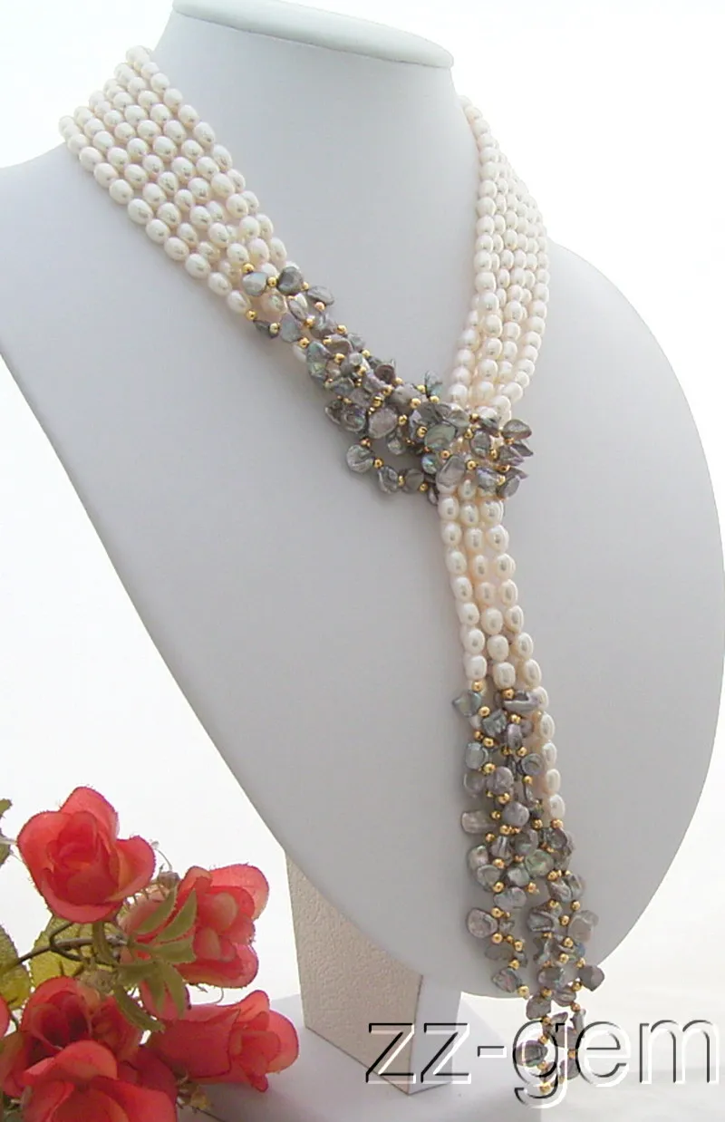 

Wholesale price new 3Strds 49" White&Grey Keshi Pearl Necklace