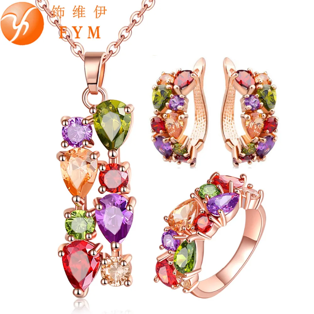 Casi Роуз Позолоченные Ювелирные Наборы для Женщин Мона Лиза Красочный Кристалл