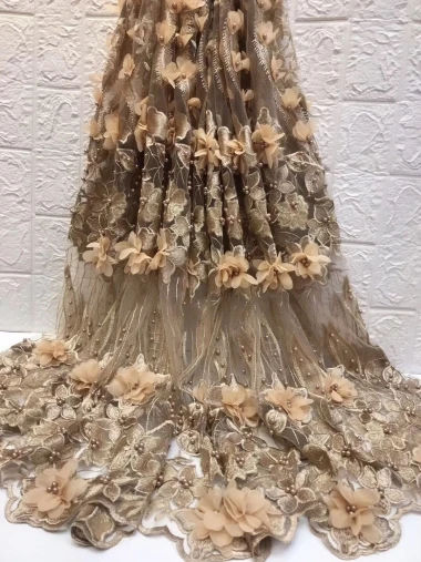 Новые африканские 3D цветы с BeadedTulle кружевная ткань оптом высокое качество