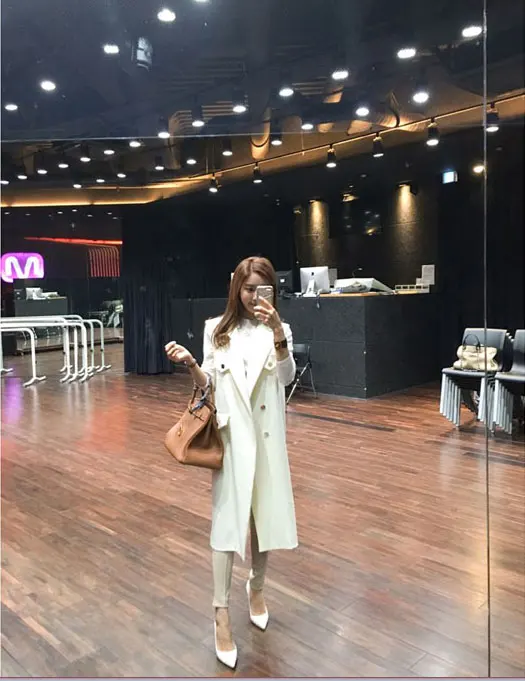 Белый женский длинный жилет модный двубортный без рукавов 4XL|sleeveless waistcoat|women vestwomen