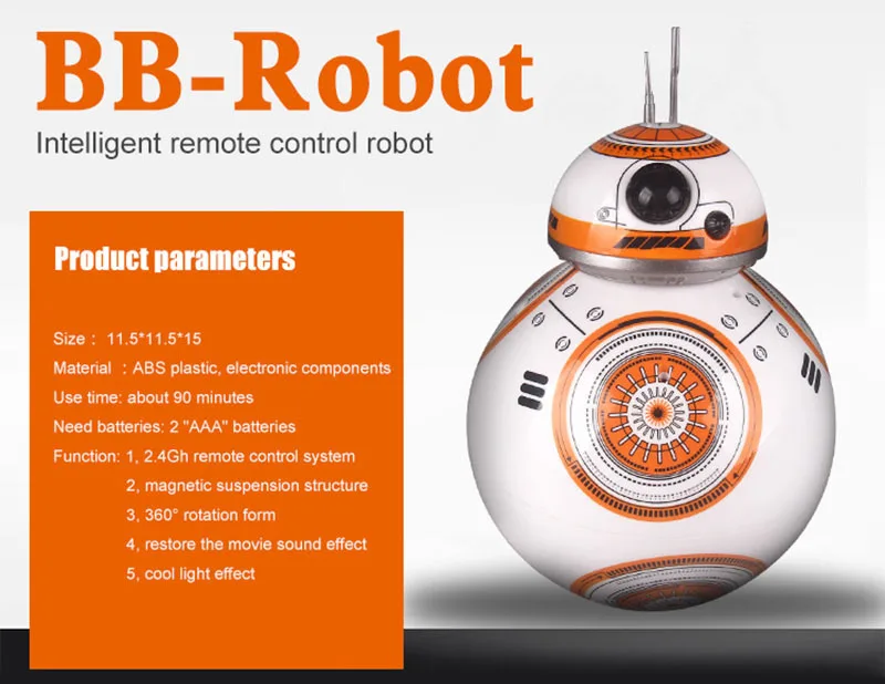 Дропшиппинг, 17 см, Звездные войны, RC 2,4G, BB-8, робот, обновленный, пульт дистанционного управления, BB8, робот, умный со звуком, RC мяч, детский подарок, игрушка для мальчика