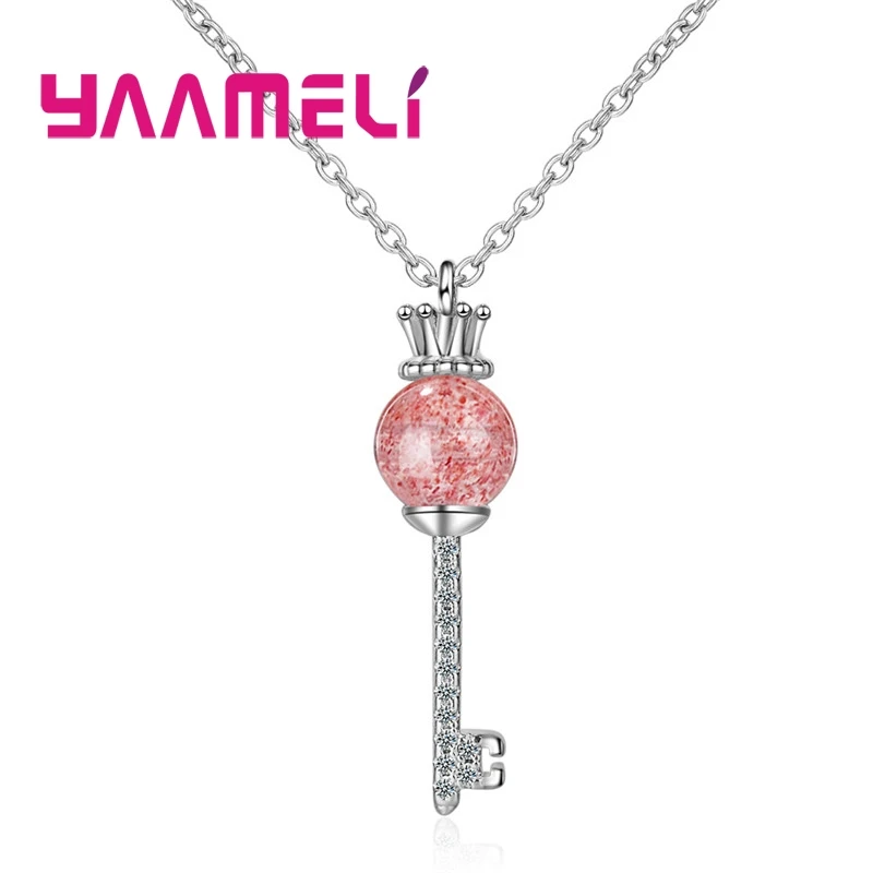 

Elegantment Style Hot Sale Red Bead Key Design Pendant Pure 925 Sterling Silver Necklace For Woman Girls Best Anniversary Gift